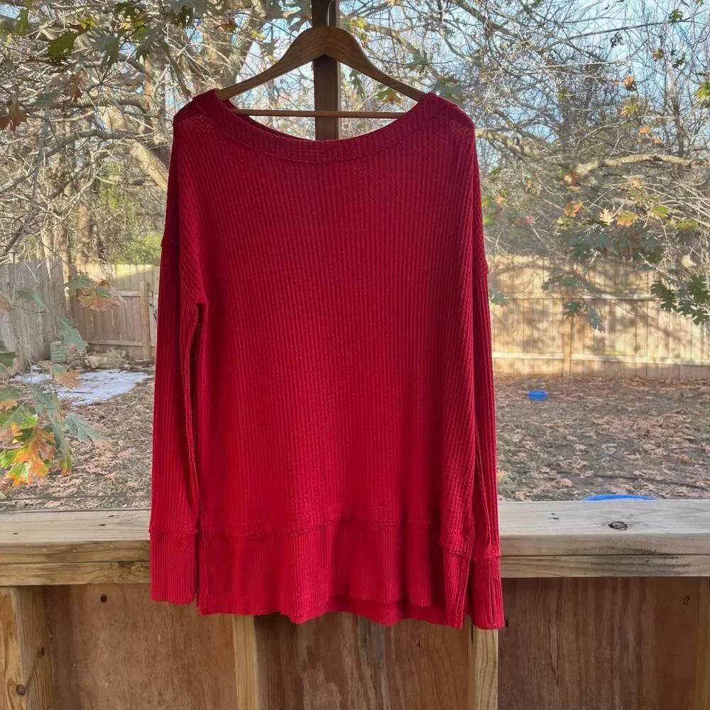 Free People North Shore Thermal Knit Tunic Top Red Size S